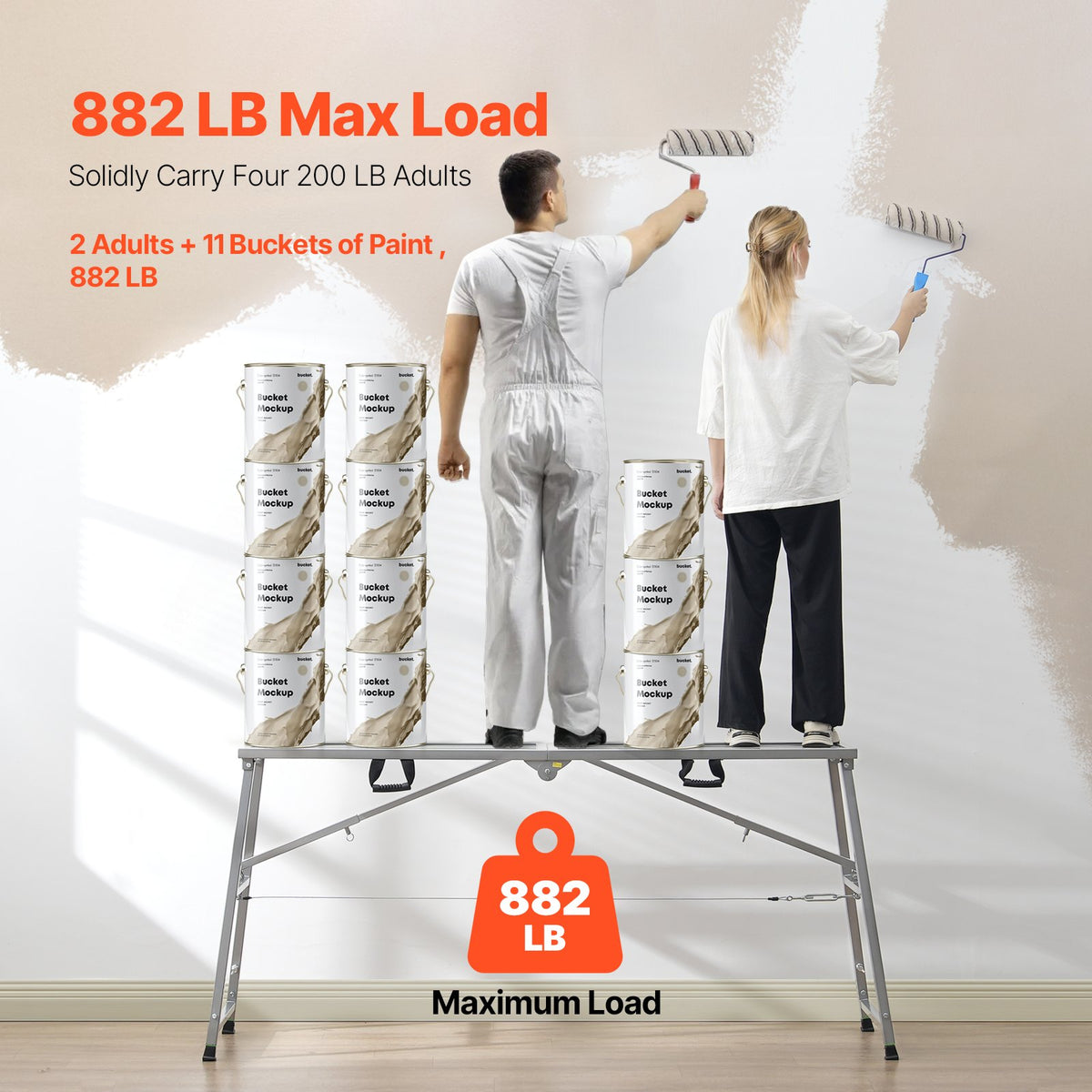VEVOR Work Platform, 4 Gear Adjustable Height, Folding Alloy Steel Step Ladder, Portable Scaffolding Platform, 880 lb Load Capacity, Non-Slip Rubber Feet, Drywall Painting Stool, Cleaning & Washing - BXSZDJSJZJ90H7CSCV0 - view 4