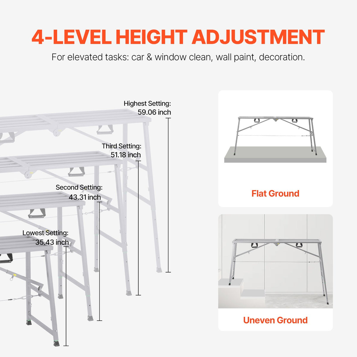 VEVOR Work Platform, 4 Gear Adjustable Height, Folding Alloy Steel Step Ladder, Portable Scaffolding Platform, 880 lb Load Capacity, Non-Slip Rubber Feet, Drywall Painting Stool, Cleaning & Washing - BXSZDJSJZJ90H7CSCV0 - view 5