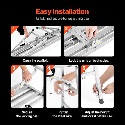 VEVOR Work Platform, 4 Gear Adjustable Height, Folding Alloy Steel Step Ladder, Portable Scaffolding Platform, 880 lb Load Capacity, Non-Slip Rubber Feet, Drywall Painting Stool, Cleaning & Washing - BXSZDJSJZJ90H7CSCV0 - view 7