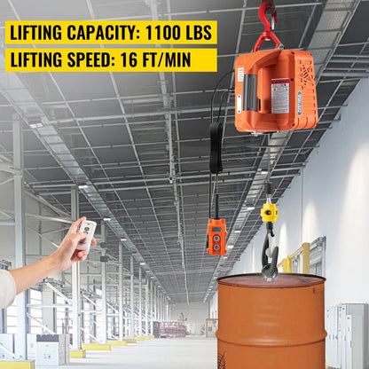 VEVOR 3-in-1 Electric Hoist Winch, 1100lbs Portable Electric Winch, 110V Power Winch Crane, 25ft Lifting Height, with Wire, Wireless, Manual Remote Control, Overload Protection for - BXTSJ500KGSHY-001V1 - view 2