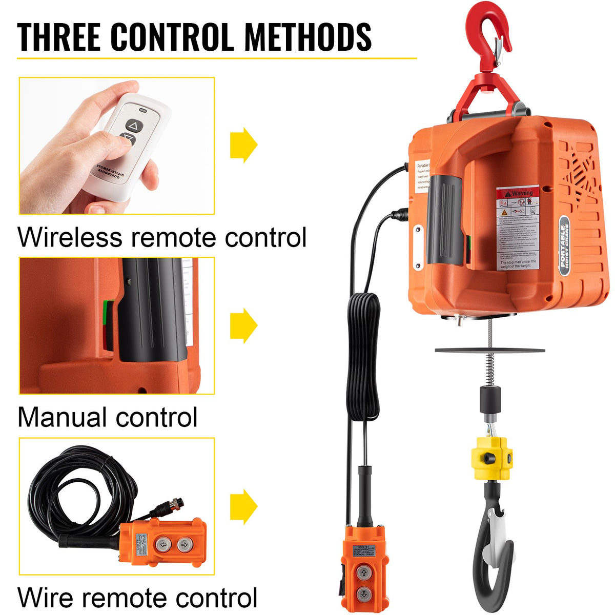 VEVOR 3-in-1 Electric Hoist Winch, 1100lbs Portable Electric Winch, 110V Power Winch Crane, 25ft Lifting Height, with Wire, Wireless, Manual Remote Control, Overload Protection for - BXTSJ500KGSHY-001V1 - view 3