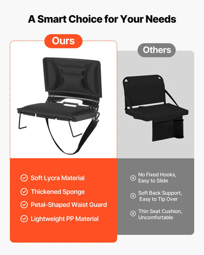 VEVOR Stadium Seat, Folding Bleacher Chair with Back Support and Thick Cushion, Padded Stadium Seat for Bleacher Includes Shoulder Strap, Hooks, Cup Holder, Lycra Material, Side Pocket, PP Material - BXTYGZY1PCSH8Q4F8001V0 - view 4