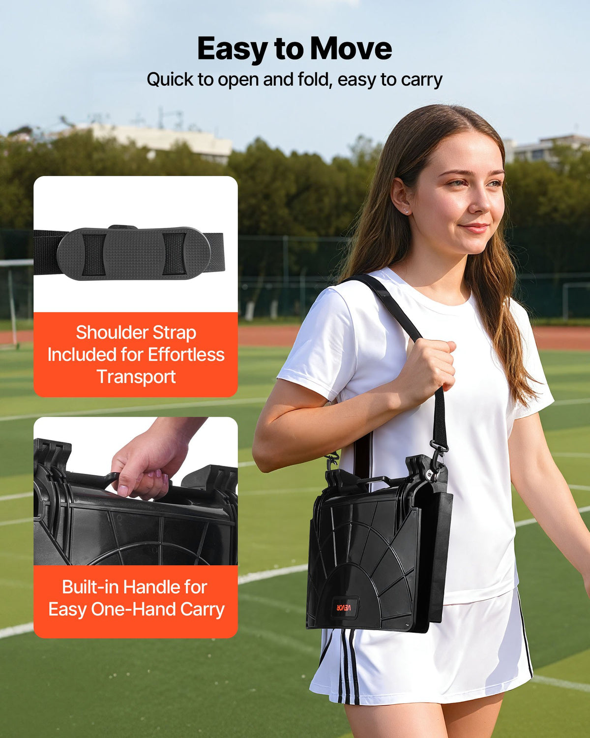 VEVOR Stadium Seat, Folding Bleacher Chair with Back Support and Thick Cushion, Padded Stadium Seat for Bleacher Includes Shoulder Strap, Hooks, Cup Holder, Lycra Material, Side Pocket, PP Material - BXTYGZY1PCSH8Q4F8001V0 - view 5