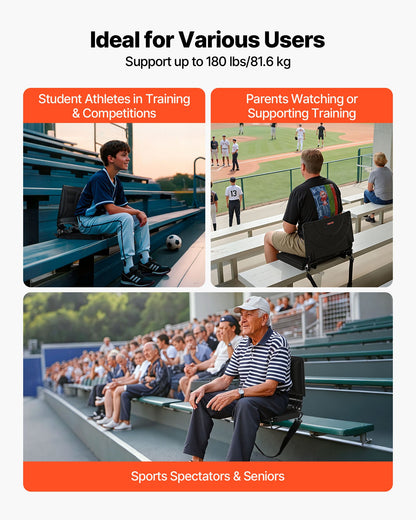 VEVOR Stadium Seat, Folding Bleacher Chair with Back Support and Thick Cushion, Padded Stadium Seat for Bleacher Includes Shoulder Strap, Hooks, Cup Holder, Lycra Material, Side Pocket, PP Material - BXTYGZY1PCSH8Q4F8001V0 - view 7