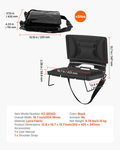 VEVOR Stadium Seat, Folding Bleacher Chair with Back Support and Thick Cushion, Padded Stadium Seat for Bleacher Includes Shoulder Strap, Hooks, Cup Holder, Lycra Material, Side Pocket, PP Material - BXTYGZY1PCSH8Q4F8001V0 - view 8
