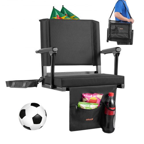 VEVOR Stadium Seat, Portable Bleacher Seat with Armrest, Back Support and Thick Cushion, Bench Chair for Bleacher Includes Shoulder Strap, Hooks, Cup Holder, Black Football Bleachers Seats, 1PCS - BXTYGZY1PCSHW78LT001V0 - view 2