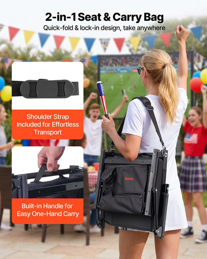 VEVOR Stadium Seat, Portable Bleacher Seat with Armrest, Back Support and Thick Cushion, Bench Chair for Bleacher Includes Shoulder Strap, Hooks, Cup Holder, Black Football Bleachers Seats, 1PCS - BXTYGZY1PCSHW78LT001V0 - view 5