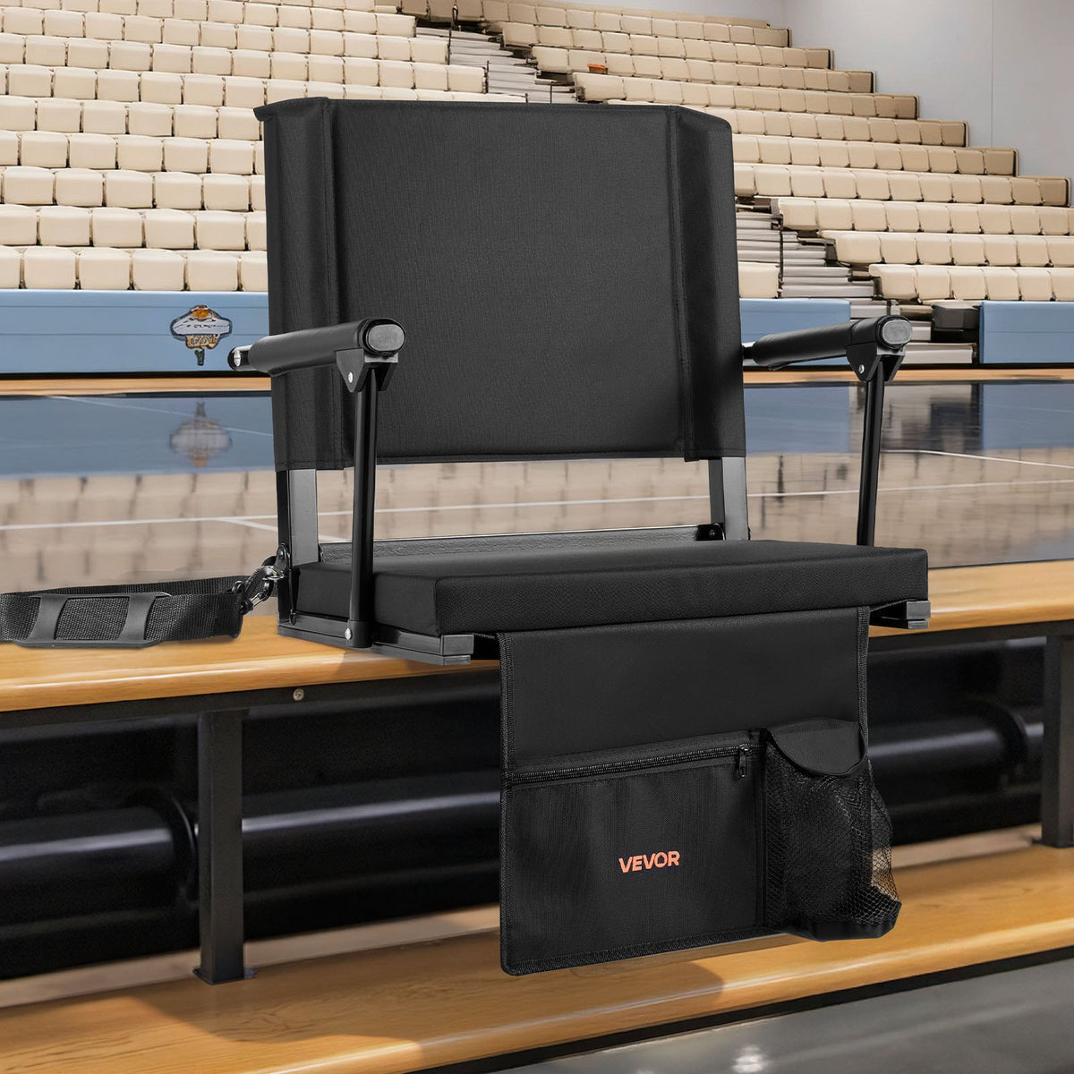 VEVOR Stadium Seat, Portable Bleacher Seat with Armrest, Back Support and Thick Cushion, Bench Chair for Bleacher Includes Shoulder Strap, Hooks, Cup Holder, Black Football Bleachers Seats, 1PCS - BXTYGZY1PCSHW78LT001V0 - view 9