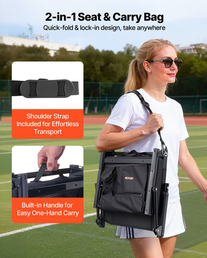 VEVOR Stadium Seat, Portable Bleacher Seat with Armrest, Back Support and Thick Cushion, Bench Chair for Bleacher Includes Shoulder Strap, Hooks, Cup Holder, Black Football Bleachers Seats, 2PCS - BXTYGZY2PCSHPADLQ001V0 - view 5