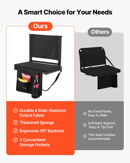VEVOR Stadium Seat, Folding Bleacher Seat with Back Support and Thick Cushion, Padded Stadium Seats for Bleacher Includes Shoulder Strap, Hooks, Cup Holder, and Side Pocket, Black Bleachers Chair - BXTYGZY2PCSHT1TWM001V0 - view 4