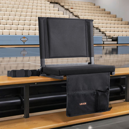 VEVOR Stadium Seat, Folding Bleacher Seat with Back Support and Thick Cushion, Padded Stadium Seats for Bleacher Includes Shoulder Strap, Hooks, Cup Holder, and Side Pocket, Black Bleachers Chair - BXTYGZY2PCSHT1TWM001V0 - view 9