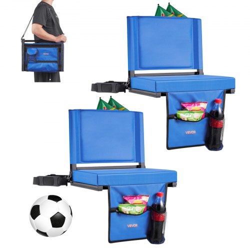 VEVOR Stadium Seat, Folding Bleacher Seat with Back Support & Thick Cushion, Padded Stadium Seats for Bleacher Includes Shoulder Strap, Hooks, Cup Holder, and Side Pocket, Blue Bleachers Chair - BXTYGZY2PCSLV1MCQ001V0 - view 2