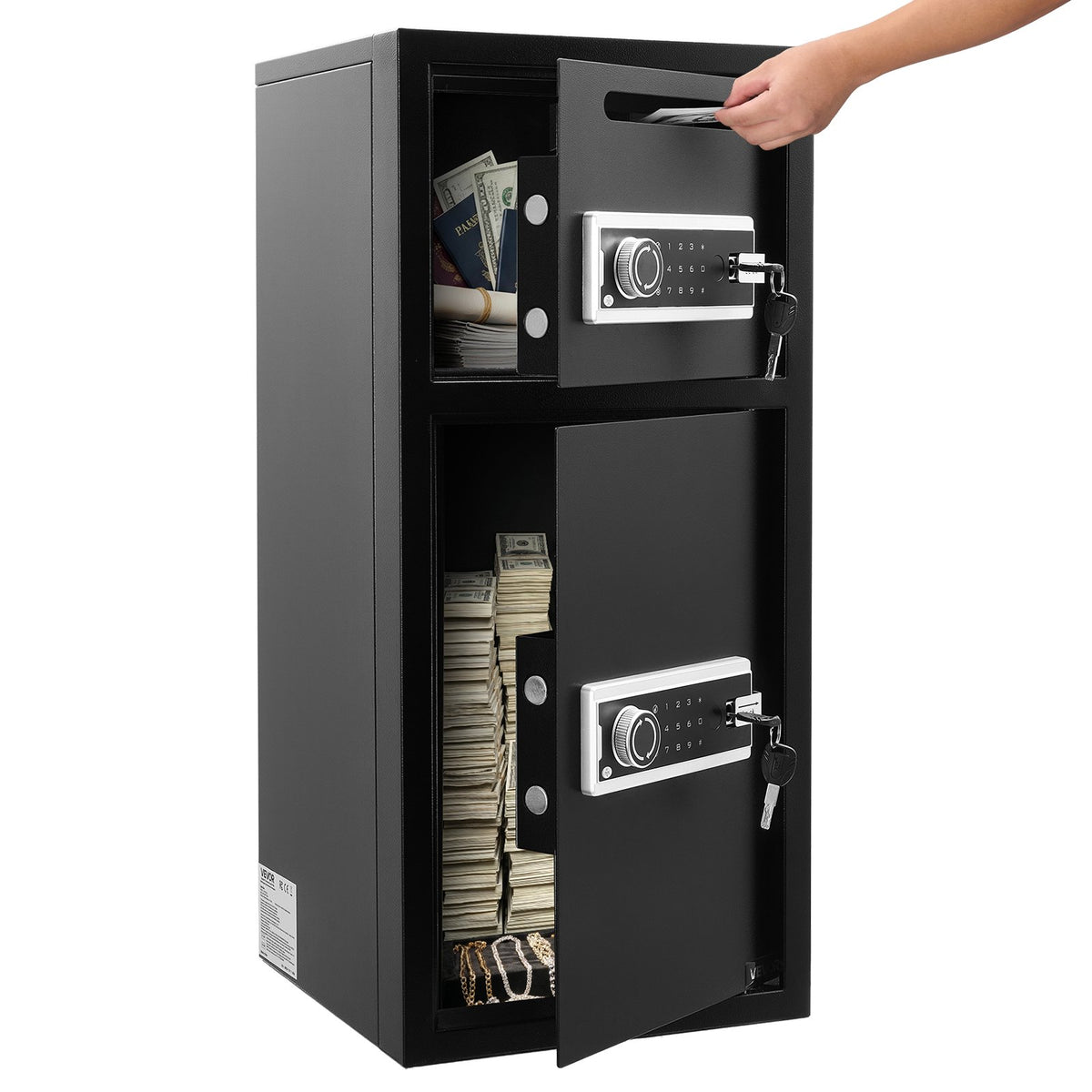 VEVOR Double Door Safe Box, 3.3 Cu. Ft, Heavy Duty Home Safe with Electronic Keypad, Anti-Theft, Digital Safety Lock Box with Key, Drop Slot, for Money, Firearm, Jewelry, Document, Valuables, Black - BXXCZ75CUFTL8RMMY001V9 - view 1