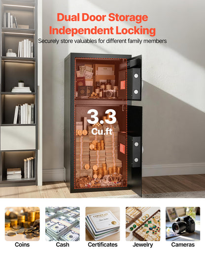 VEVOR Double Door Safe Box, 3.3 Cu. Ft, Heavy Duty Home Safe with Electronic Keypad, Anti-Theft, Digital Safety Lock Box with Key, Drop Slot, for Money, Firearm, Jewelry, Document, Valuables, Black - BXXCZ75CUFTL8RMMY001V9 - view 3