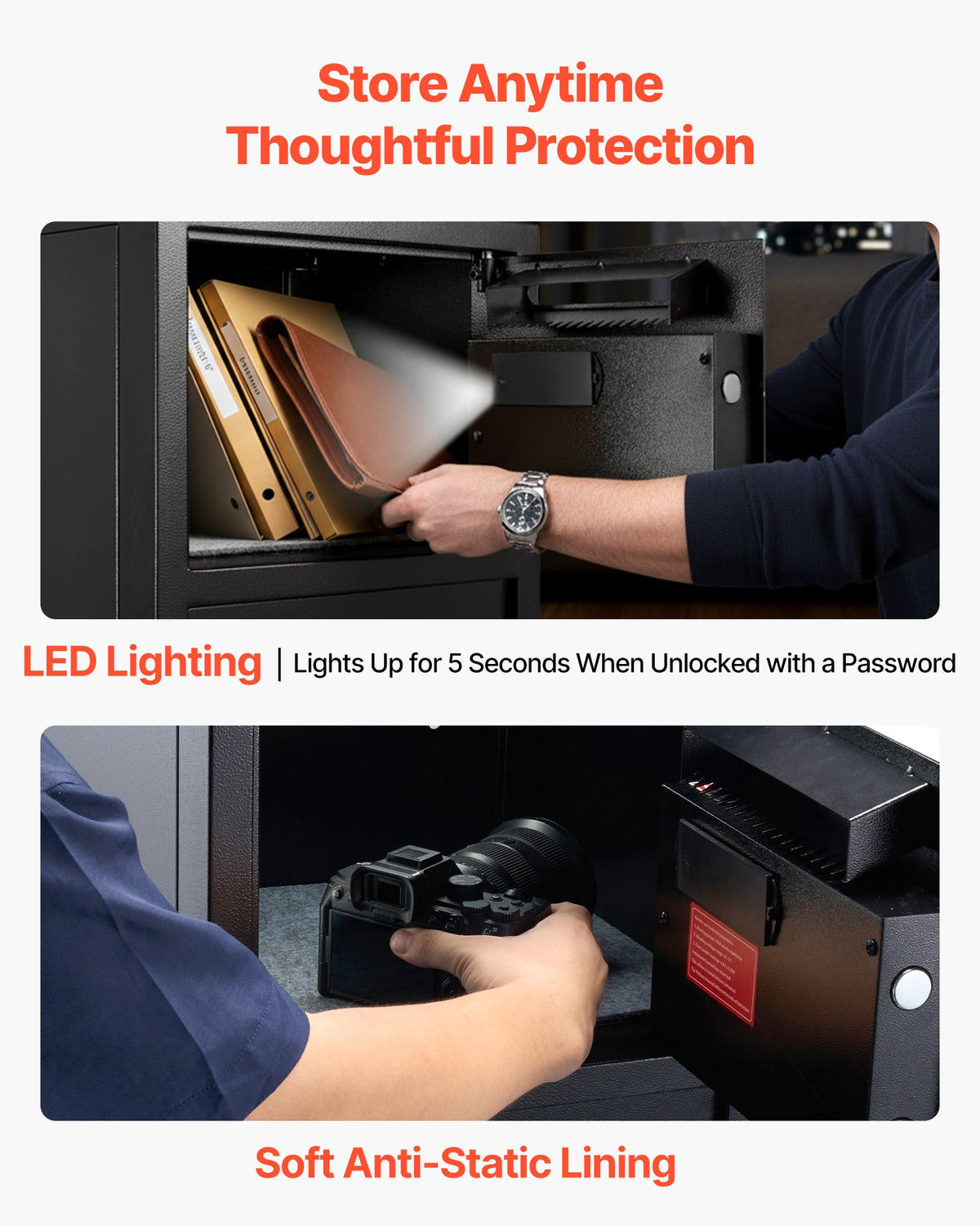 VEVOR Double Door Safe Box, 3.3 Cu. Ft, Heavy Duty Home Safe with Electronic Keypad, Anti-Theft, Digital Safety Lock Box with Key, Drop Slot, for Money, Firearm, Jewelry, Document, Valuables, Black - BXXCZ75CUFTL8RMMY001V9 - view 7