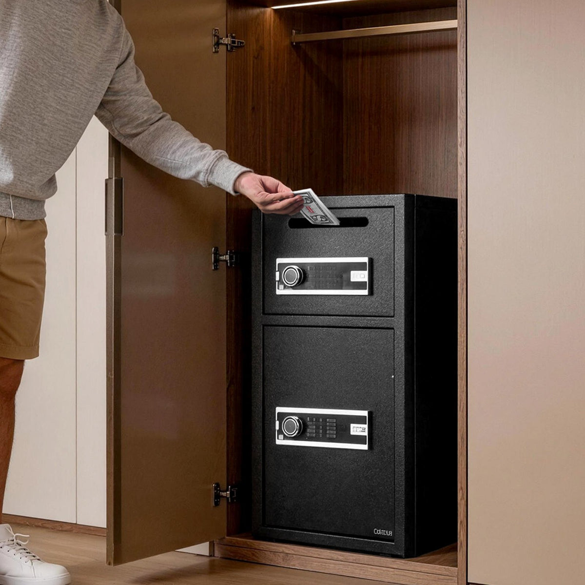 VEVOR Double Door Safe Box, 3.3 Cu. Ft, Heavy Duty Home Safe with Electronic Keypad, Anti-Theft, Digital Safety Lock Box with Key, Drop Slot, for Money, Firearm, Jewelry, Document, Valuables, Black - BXXCZ75CUFTL8RMMY001V9 - view 9