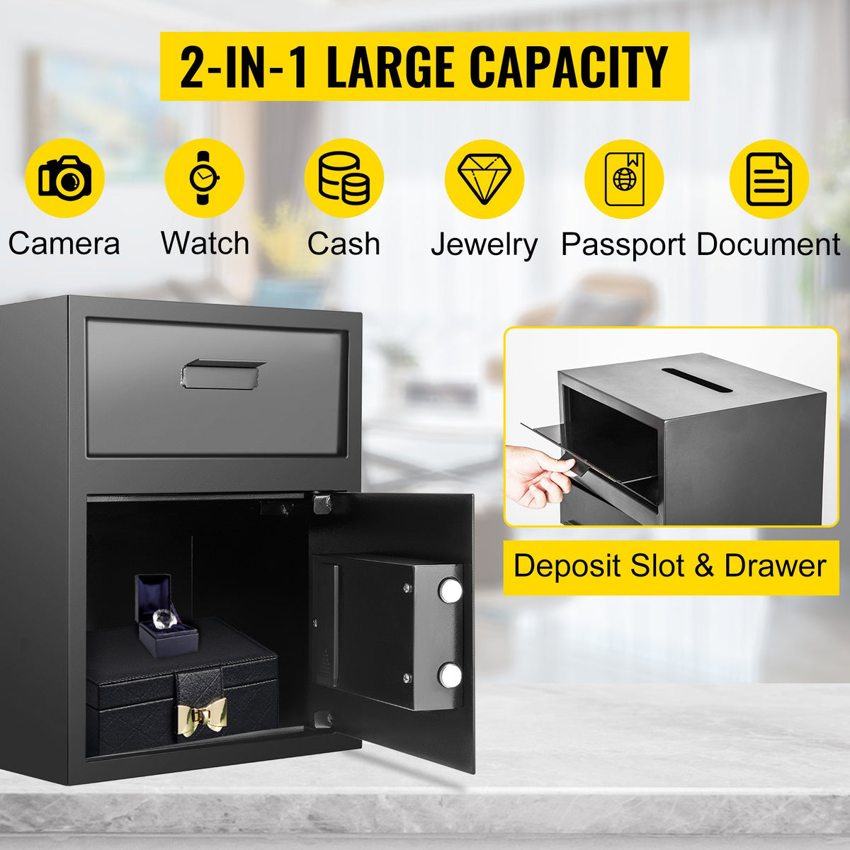 VEVOR Digital Depository Safe 1.7 Cubic Feet Made of Carbon Steel Electronic Code Lock Depository Safe with Deposit Slot with Two Emergency Keys Depository Box for Home Hotel Restaurant and Office - BXXTDSHS000000001V0 - view 5