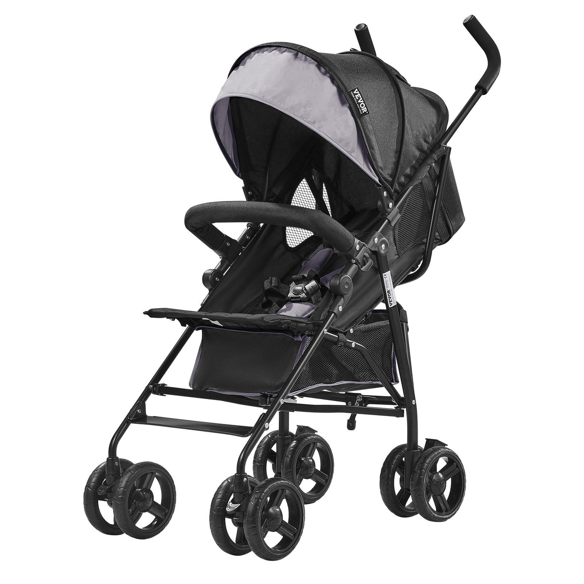 VEVOR Lightweight Stroller, Compact Easy Fold MultiPosition Recline Canopy Backrest, Carbon Steel Frame, Large Storage Basket,Cup Holder, Umbrella Toddler Baby Stroller for Travel, Light Gray/Black - BXYETCQHHSMB1OLQAV0 - view 1