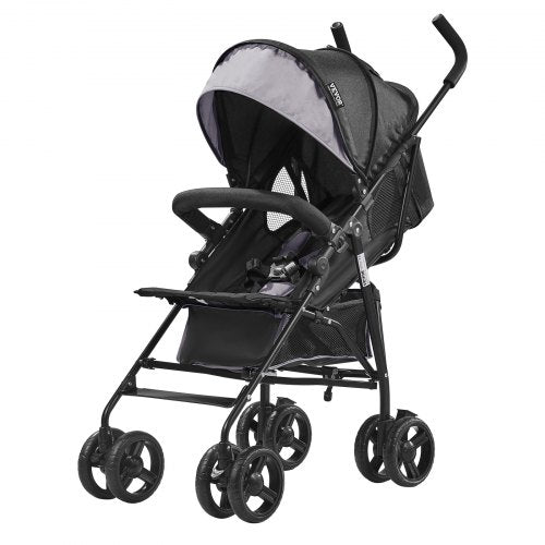 VEVOR Lightweight Stroller, Compact Easy Fold MultiPosition Recline Canopy Backrest, Carbon Steel Frame, Large Storage Basket,Cup Holder, Umbrella Toddler Baby Stroller for Travel, Light Gray/Black - BXYETCQHHSMB1OLQAV0 - view 2