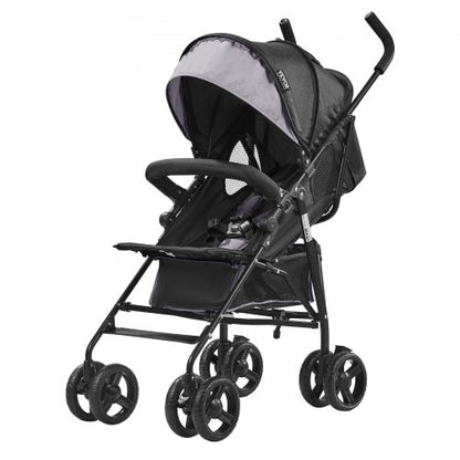 VEVOR Lightweight Stroller, Compact Easy Fold MultiPosition Recline Canopy Backrest, Carbon Steel Frame, Large Storage Basket,Cup Holder, Umbrella Toddler Baby Stroller for Travel, Light Gray/Black - BXYETCQHHSMB1OLQAV0 - view 2