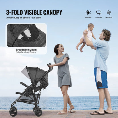 VEVOR Lightweight Stroller, Compact Easy Fold MultiPosition Recline Canopy Backrest, Carbon Steel Frame, Large Storage Basket,Cup Holder, Umbrella Toddler Baby Stroller for Travel, Light Gray/Black - BXYETCQHHSMB1OLQAV0 - view 6