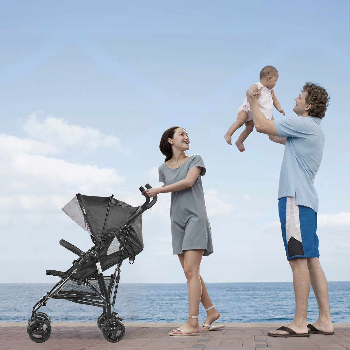 VEVOR Lightweight Stroller, Compact Easy Fold MultiPosition Recline Canopy Backrest, Carbon Steel Frame, Large Storage Basket,Cup Holder, Umbrella Toddler Baby Stroller for Travel, Light Gray/Black - BXYETCQHHSMB1OLQAV0 - view 9