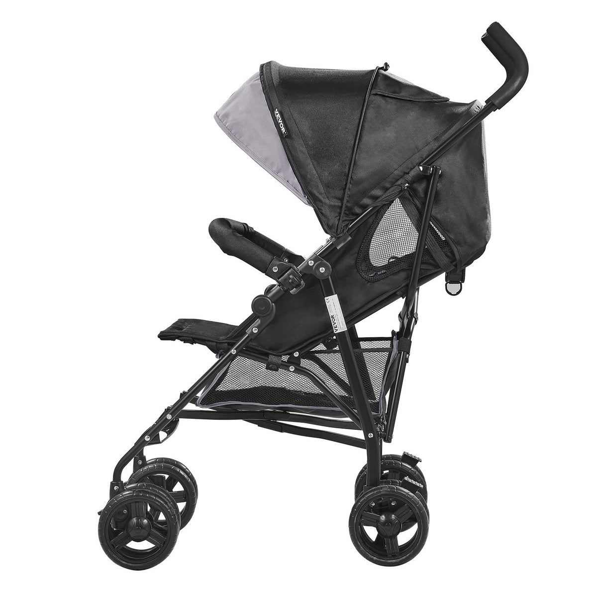 VEVOR Lightweight Stroller, Compact Easy Fold MultiPosition Recline Canopy Backrest, Carbon Steel Frame, Large Storage Basket,Cup Holder, Umbrella Toddler Baby Stroller for Travel, Light Gray/Black - BXYETCQHHSMB1OLQAV0 - view 10