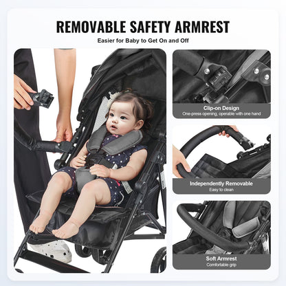 VEVOR Lightweight Stroller, Compact Easy Fold MultiPosition Recline Canopy Backrest, Carbon Steel Frame, Large Storage Basket,Cup Holder, Umbrella Toddler Baby Stroller for Travel, Dark Gray/Black - BXYETCSHHSMB4V4YKV0 - view 4