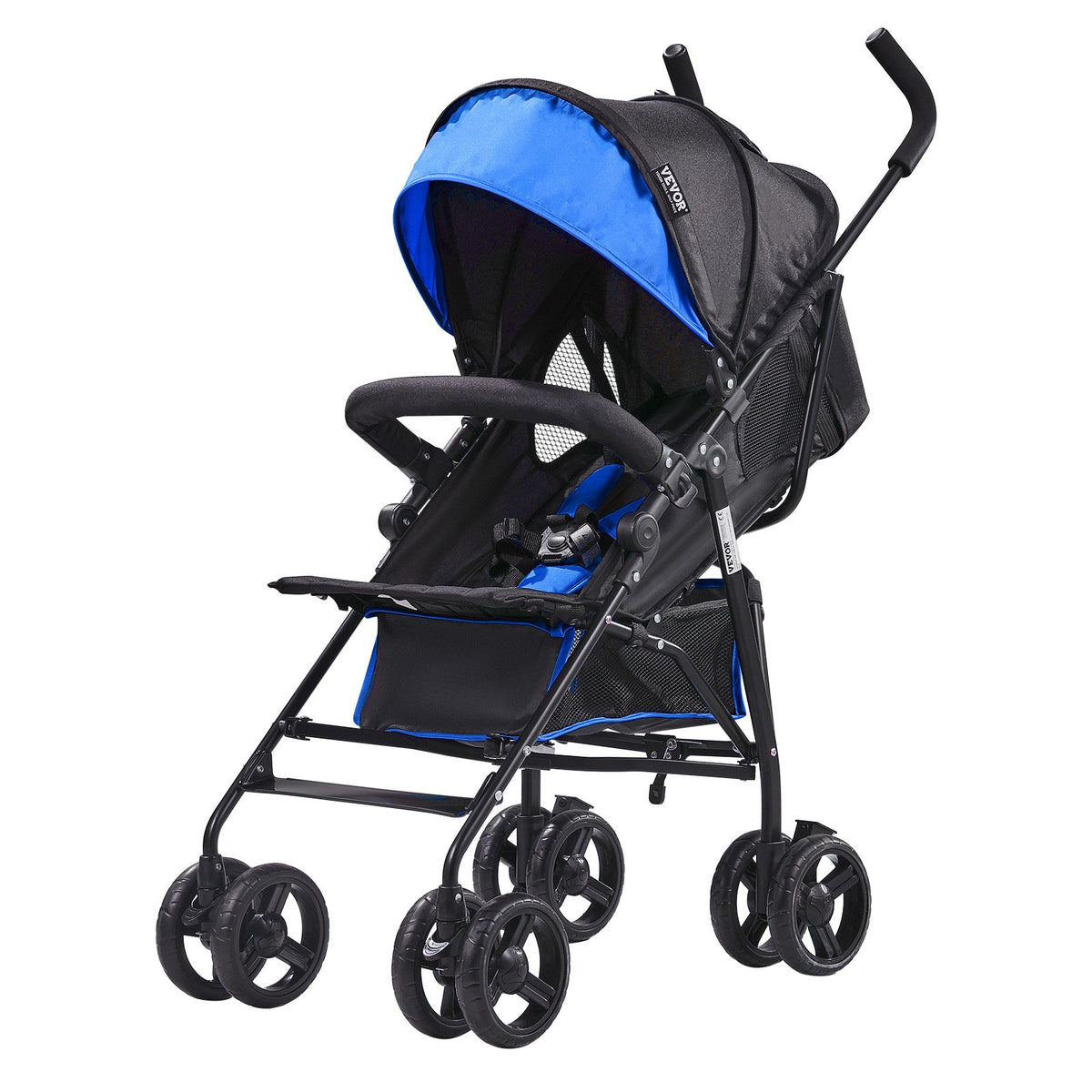 VEVOR Lightweight Stroller, Compact Easy Fold MultiPosition Recline Canopy Backrest, Carbon Steel Frame, Large Storage Basket, Umbrella Toddler Baby Stroller for Travel and More, Black/Blue - BXYETCSXHL00RHDR4V0 - view 1