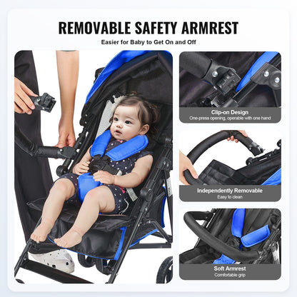 VEVOR Lightweight Stroller, Compact Easy Fold MultiPosition Recline Canopy Backrest, Carbon Steel Frame, Large Storage Basket, Umbrella Toddler Baby Stroller for Travel and More, Black/Blue - BXYETCSXHL00RHDR4V0 - view 4