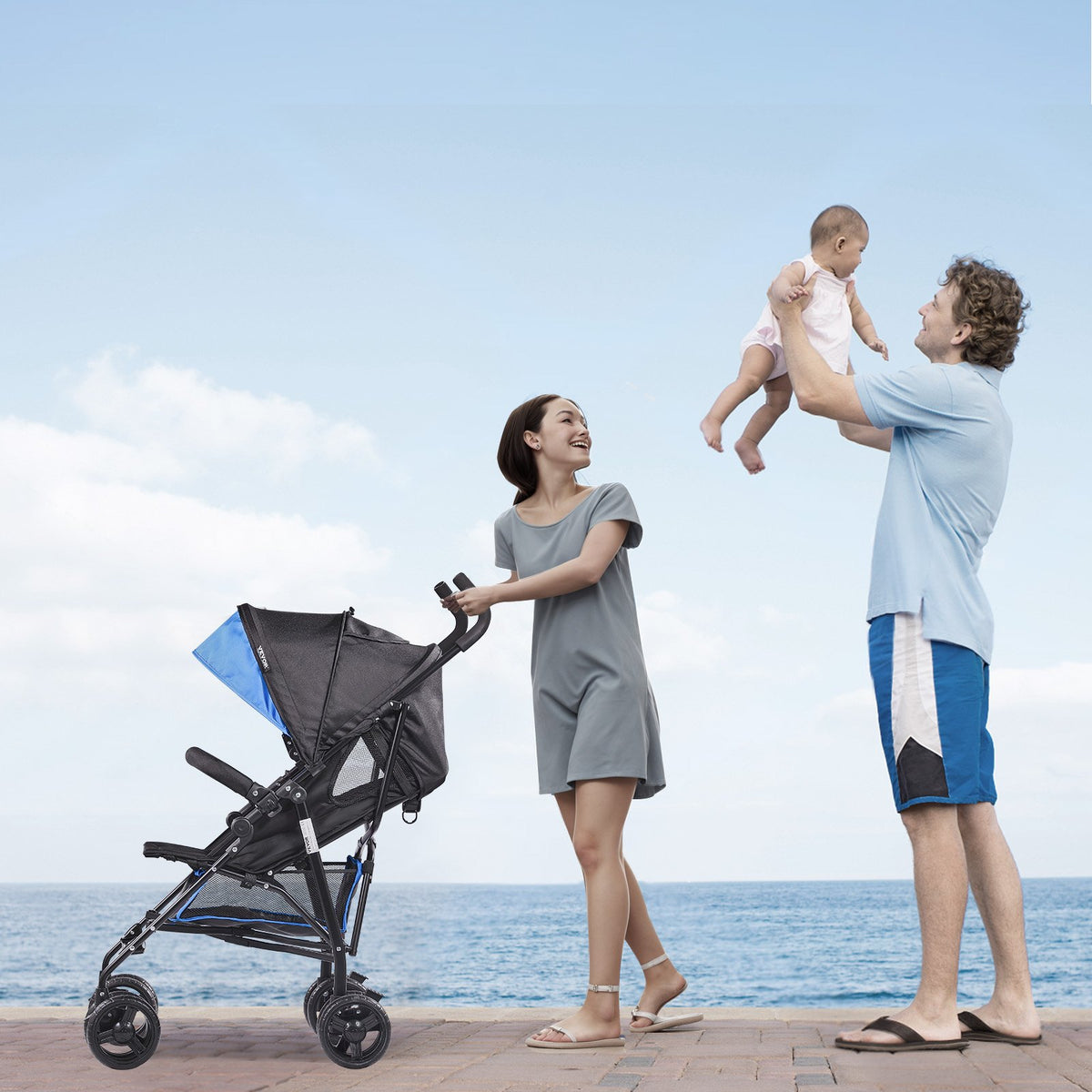 VEVOR Lightweight Stroller, Compact Easy Fold MultiPosition Recline Canopy Backrest, Carbon Steel Frame, Large Storage Basket, Umbrella Toddler Baby Stroller for Travel and More, Black/Blue - BXYETCSXHL00RHDR4V0 - view 9