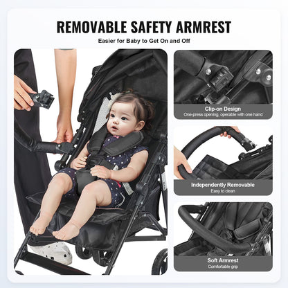 VEVOR Lightweight Stroller, Compact Easy Fold MultiPosition Recline Canopy Backrest, Carbon Steel Frame, Large Storage Basket,Cup Holder, Umbrella Toddler Baby Stroller for Travel and More, Black - BXYETCSXHS007QFKLV0 - view 4