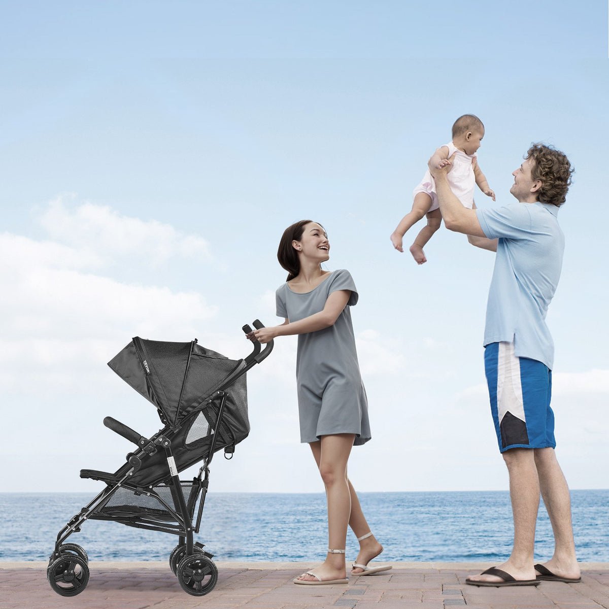VEVOR Lightweight Stroller, Compact Easy Fold MultiPosition Recline Canopy Backrest, Carbon Steel Frame, Large Storage Basket,Cup Holder, Umbrella Toddler Baby Stroller for Travel and More, Black - BXYETCSXHS007QFKLV0 - view 9