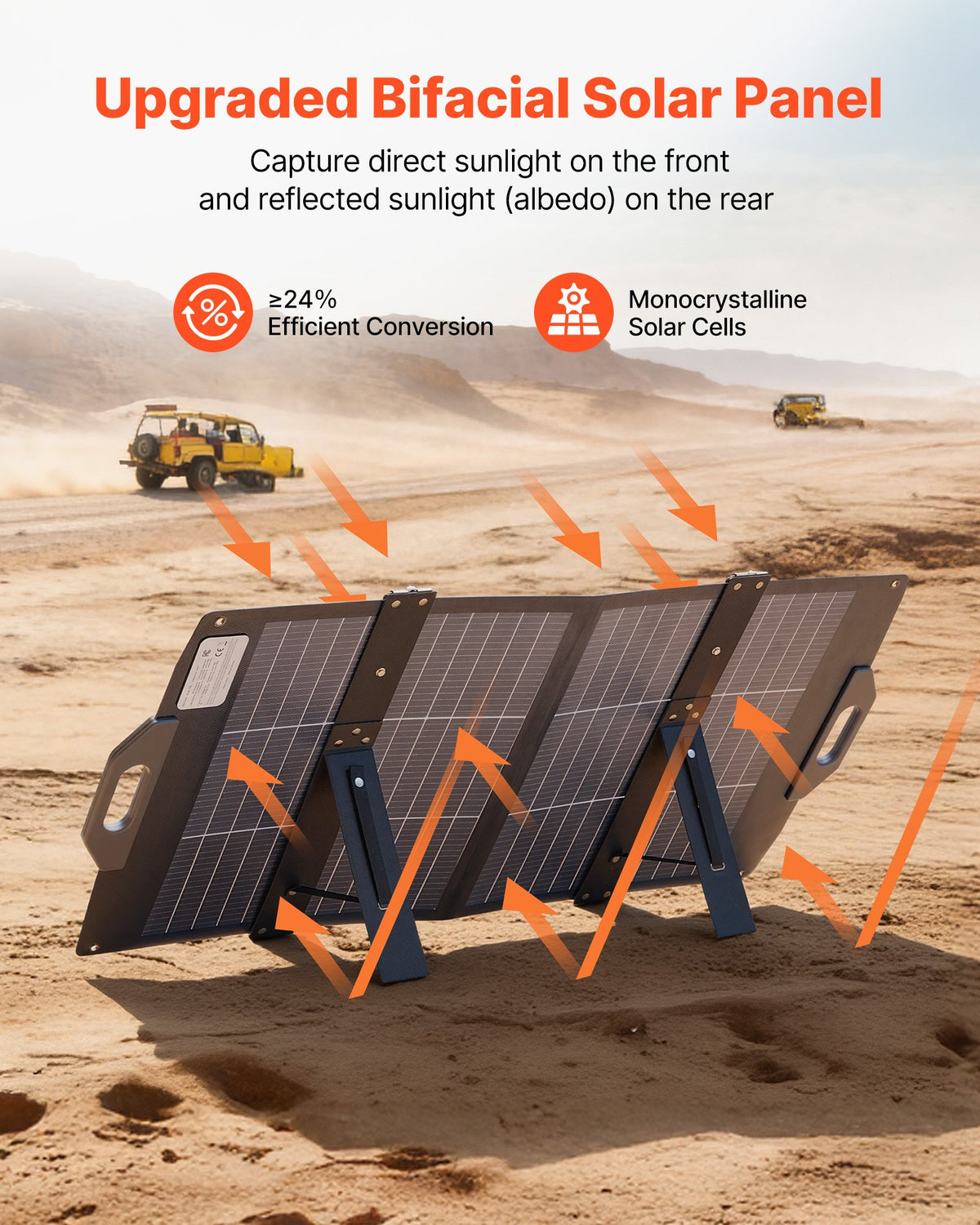 VEVOR 100W Bifacial Solar Panel, 16BB N-Type Foldable Monocrystalline Solar Panel Charger 24% Efficiency, Portable with MC4 Output, USB-A (QC3.0), Type-C & DC Ports for Power Stations Camping Hiking - BXZDTYNB1100CFI83001Y3 - view 3