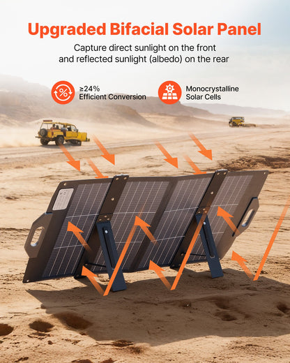 VEVOR 100W Bifacial Solar Panel, 16BB N-Type Foldable Monocrystalline Solar Panel Charger 24% Efficiency, Portable with MC4 Output, USB-A (QC3.0), Type-C & DC Ports for Power Stations Camping Hiking - BXZDTYNB1100CFI83001Y3 - view 3