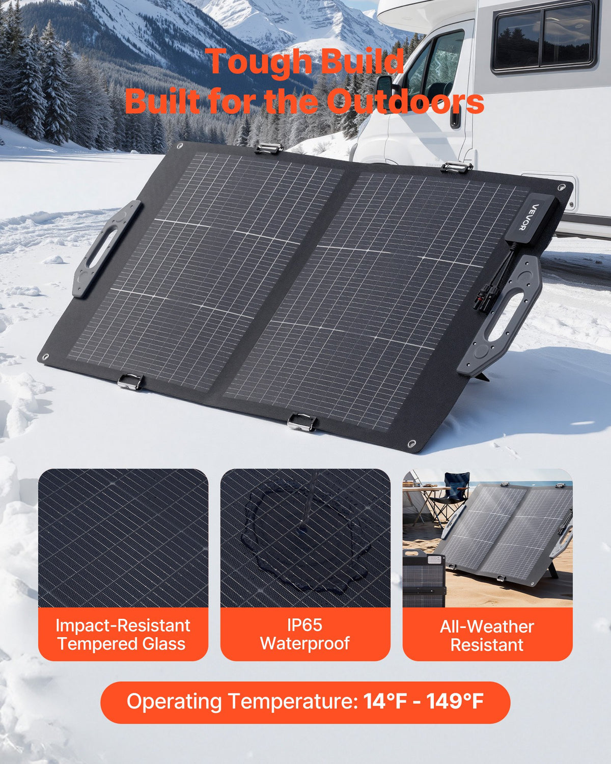 VEVOR 100W Bifacial Solar Panel, 16BB N-Type Foldable Monocrystalline Solar Panel Charger 24% Efficiency, Portable with MC4 Output, USB-A (QC3.0), Type-C & DC Ports for Power Stations Camping Hiking - BXZDTYNB1100CFI83001Y3 - view 6