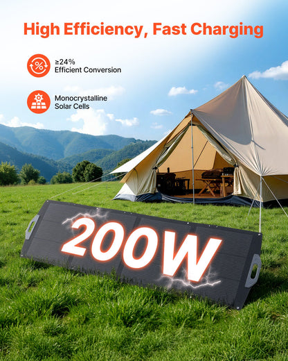 VEVOR 200W Foldable Solar Panel, 24% High-Efficiency Portable Monocrystalline Solar Panel Charger with MC4 Output, USB-A, Type-C & DC Ports, IP67 Waterproof for Power Stations, Camping, Hiking Trips - BXZDTYNB1200XB0D2001Y3 - view 3