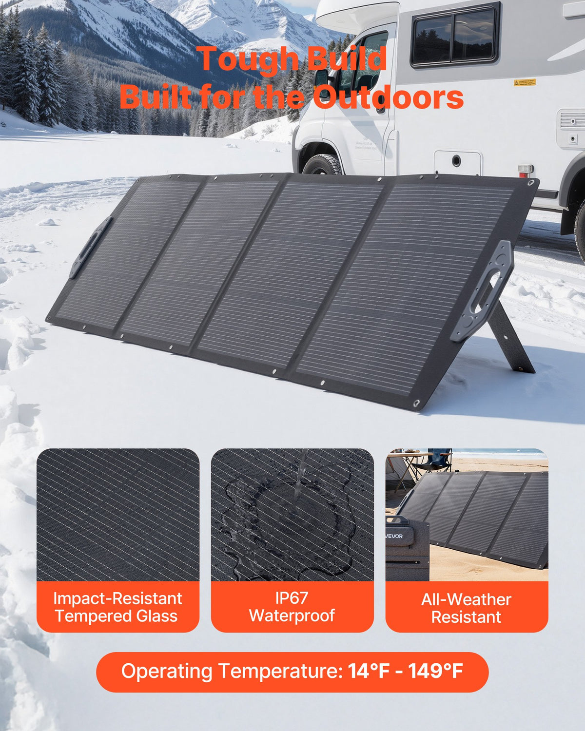 VEVOR 200W Foldable Solar Panel, 24% High-Efficiency Portable Monocrystalline Solar Panel Charger with MC4 Output, USB-A, Type-C & DC Ports, IP67 Waterproof for Power Stations, Camping, Hiking Trips - BXZDTYNB1200XB0D2001Y3 - view 6