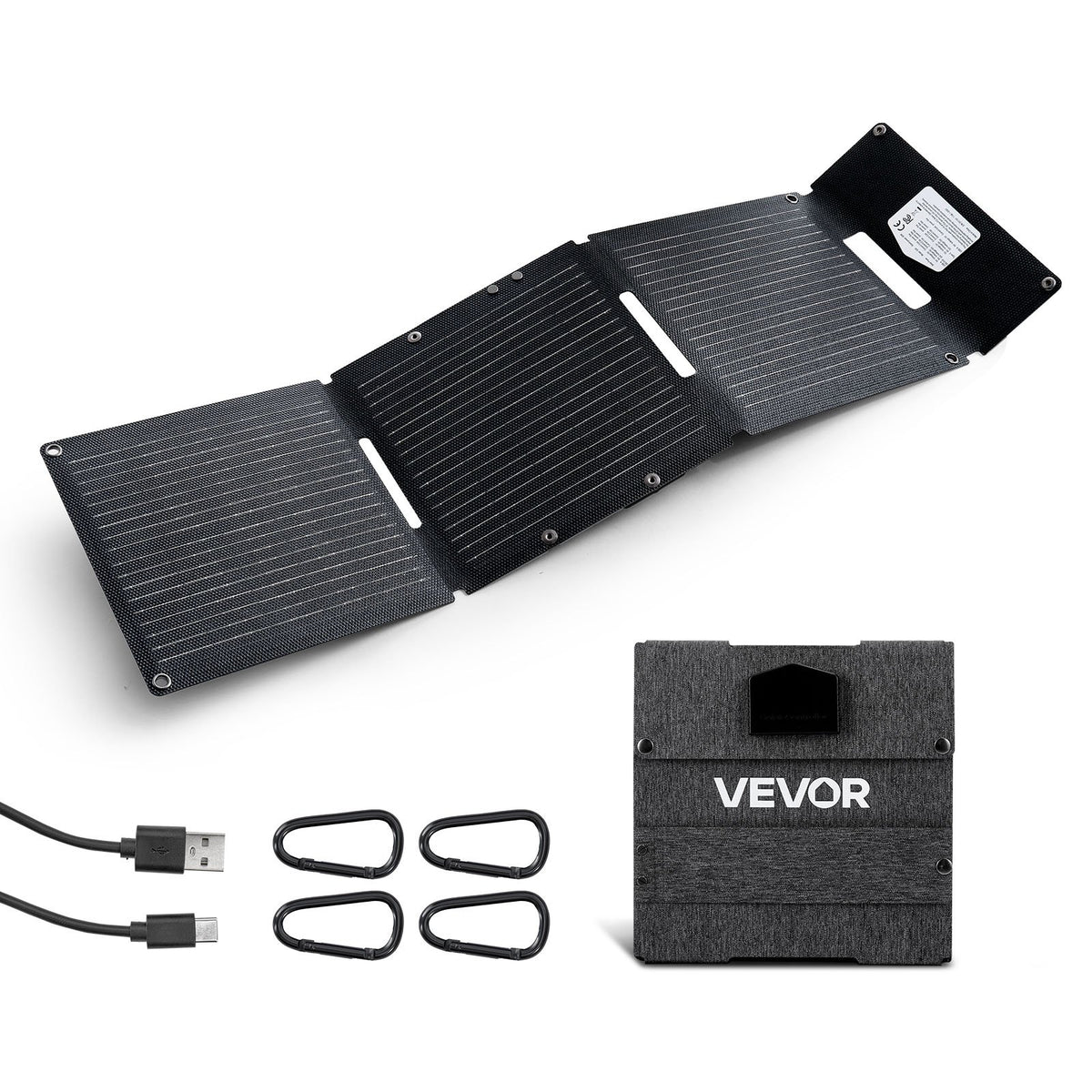 VEVOR 30W Foldable Solar Panel Charger, 16BB N-Type Monocrystalline Solar Panel 24% Efficiency, Ultra-Light Portable with USB-A, USB-A (QC3.0) & Type-C Ports for Camping, Backpacking, Phones, Tablets - BXZDTYNB130WQ3D4Y001Y3 - view 1