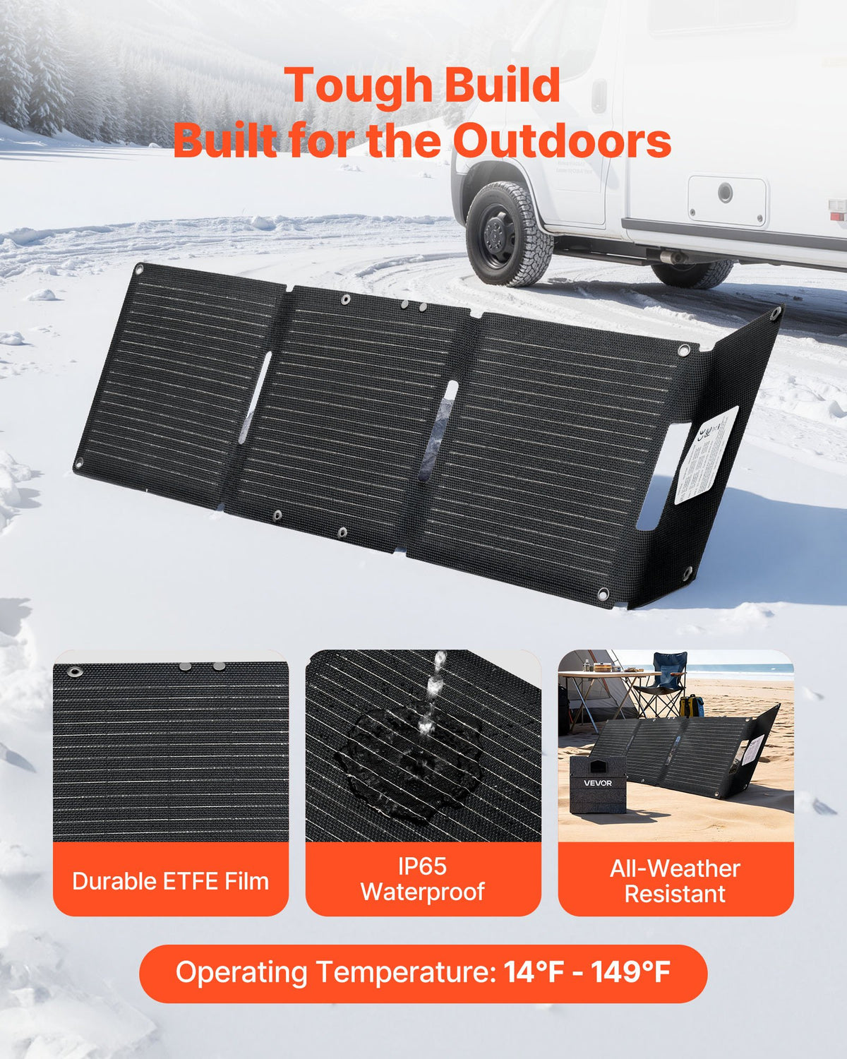 VEVOR 30W Foldable Solar Panel Charger, 16BB N-Type Monocrystalline Solar Panel 24% Efficiency, Ultra-Light Portable with USB-A, USB-A (QC3.0) & Type-C Ports for Camping, Backpacking, Phones, Tablets - BXZDTYNB130WQ3D4Y001Y3 - view 6