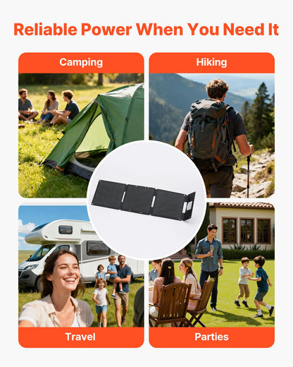 VEVOR 30W Foldable Solar Panel Charger, 16BB N-Type Monocrystalline Solar Panel 24% Efficiency, Ultra-Light Portable with USB-A, USB-A (QC3.0) & Type-C Ports for Camping, Backpacking, Phones, Tablets - BXZDTYNB130WQ3D4Y001Y3 - view 7