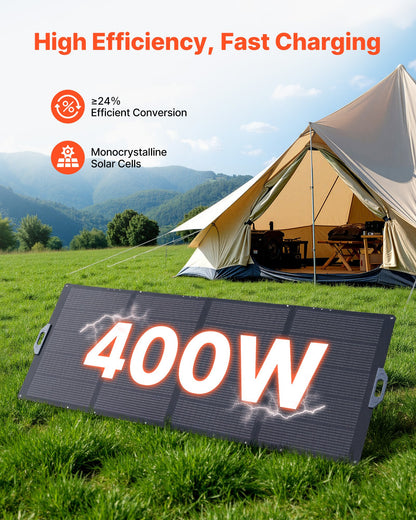 VEVOR 400W Foldable Solar Panel, 24% High-Efficiency Portable Monocrystalline Solar Panel Charger with MC4 Output & 10-in-1 DC Adapter, IP67 Waterproof for Power Stations, Camping, Hiking Trips - BXZDTYNB1400ST3M8001V1 - view 3