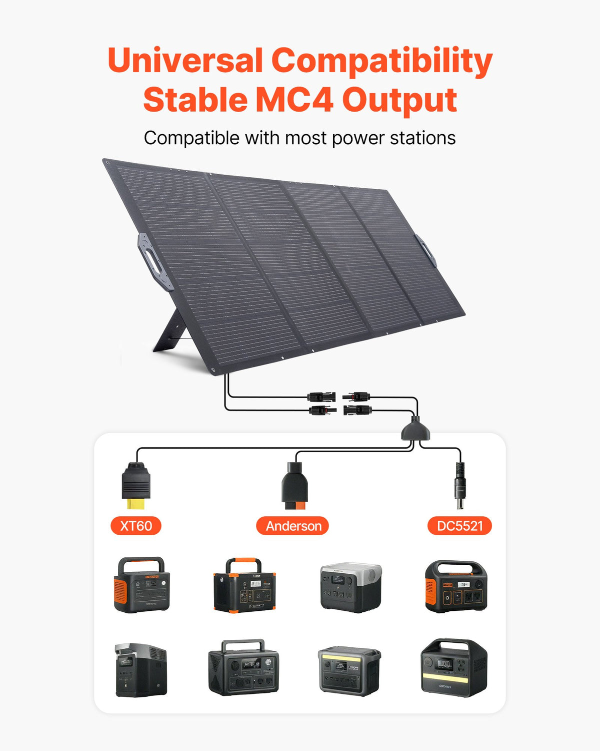 VEVOR 400W Foldable Solar Panel, 24% High-Efficiency Portable Monocrystalline Solar Panel Charger with MC4 Output & 10-in-1 DC Adapter, IP67 Waterproof for Power Stations, Camping, Hiking Trips - BXZDTYNB1400ST3M8001V1 - view 4