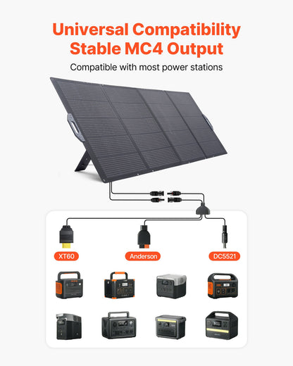 VEVOR 400W Foldable Solar Panel, 24% High-Efficiency Portable Monocrystalline Solar Panel Charger with MC4 Output & 10-in-1 DC Adapter, IP67 Waterproof for Power Stations, Camping, Hiking Trips - BXZDTYNB1400ST3M8001V1 - view 4