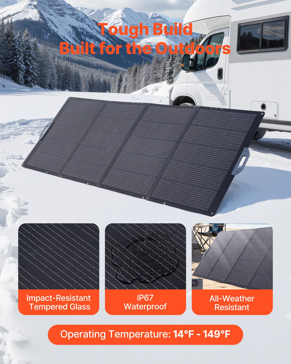 VEVOR 400W Foldable Solar Panel, 24% High-Efficiency Portable Monocrystalline Solar Panel Charger with MC4 Output & 10-in-1 DC Adapter, IP67 Waterproof for Power Stations, Camping, Hiking Trips - BXZDTYNB1400ST3M8001V1 - view 6