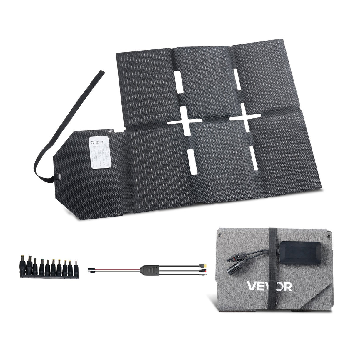 VEVOR 60W Foldable Solar Panel Charger, 16BB N-Type Monocrystalline Solar Panel 24% Efficiency, Lightweight Portable with MC4 Output, Type-C, USB-A & DC Ports for Power Stations Camping Hiking - BXZDTYNB160W36PFJ001Y3 - view 1