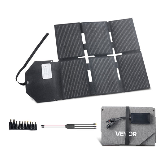 VEVOR 60W Foldable Solar Panel Charger, 16BB N-Type Monocrystalline Solar Panel 24% Efficiency, Lightweight Portable with MC4 Output, Type-C, USB-A & DC Ports for Power Stations Camping Hiking - BXZDTYNB160W36PFJ001Y3 - view 1