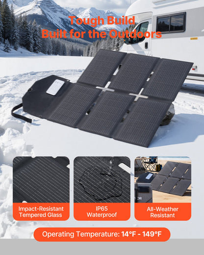VEVOR 60W Foldable Solar Panel Charger, 16BB N-Type Monocrystalline Solar Panel 24% Efficiency, Lightweight Portable with MC4 Output, Type-C, USB-A & DC Ports for Power Stations Camping Hiking - BXZDTYNB160W36PFJ001Y3 - view 6