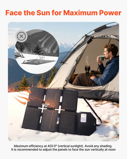 VEVOR 60W Foldable Solar Panel Charger, 16BB N-Type Monocrystalline Solar Panel 24% Efficiency, Lightweight Portable with MC4 Output, Type-C, USB-A & DC Ports for Power Stations Camping Hiking - BXZDTYNB160W36PFJ001Y3 - view 9