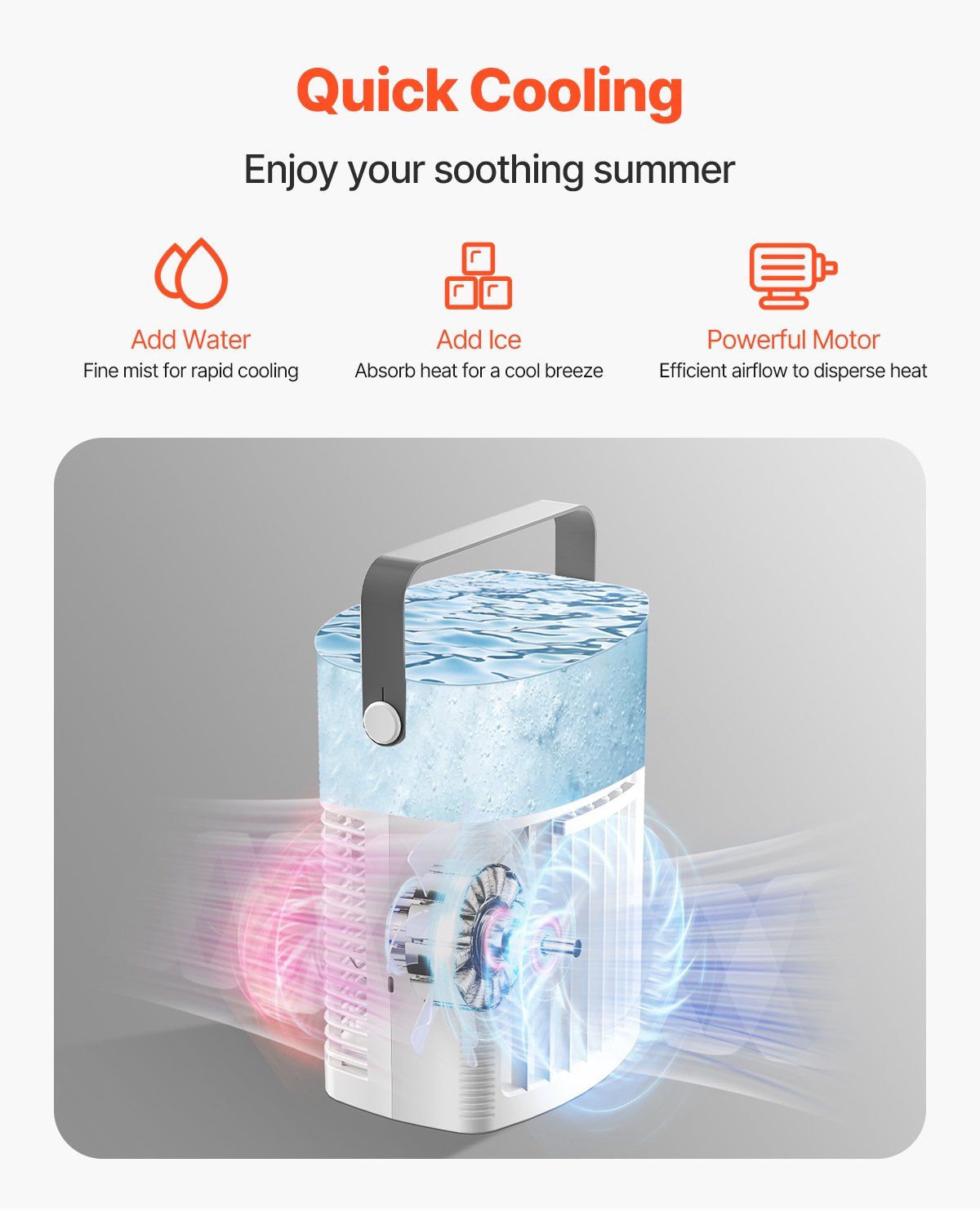 VEVOR Portable Air Conditioner, 4-in-1 Evaporative Air Cooler with Remote Control, 3-Speed Mini Air Conditioner with Timer, 3 Mist Levels, 1L Water Tank, 120° Oscillating Mini AC Fan for Desktop Home - BXZFLQQ1000MLF7AOV9 - view 3